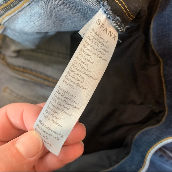 Women's Spanx Distressed Skinny Jeans Dark Wash Raw Hem Ankle Length Size XL - Picture 7 of 13